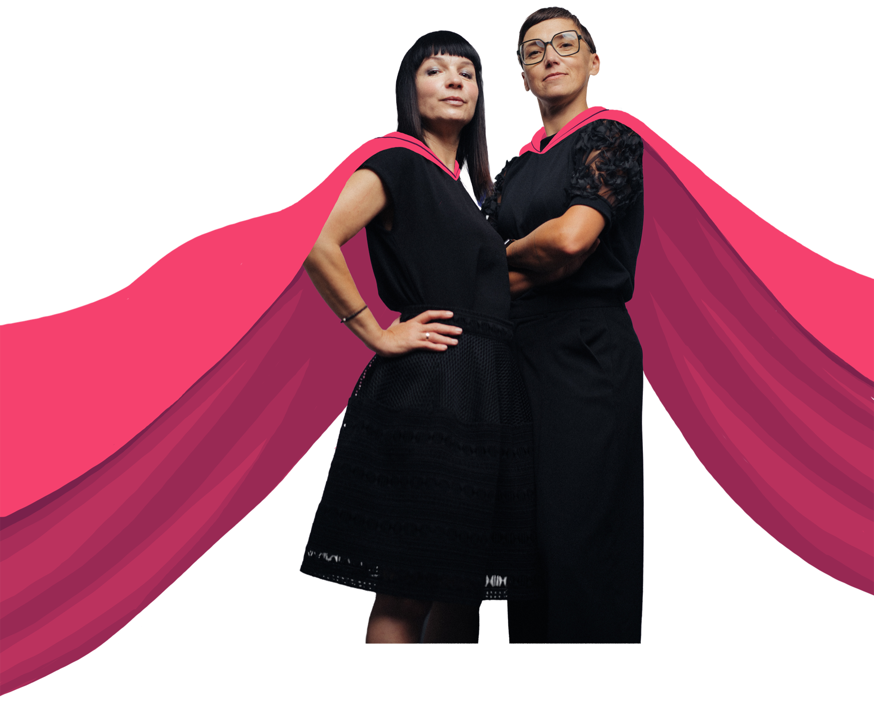 Carmen und Antje vom Studio Carant mit pinken Umhängen